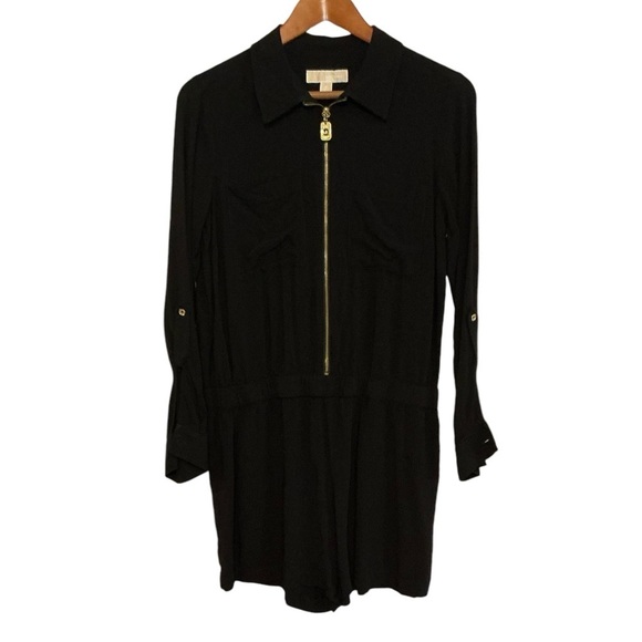 Michael Kors‎ black jumpsuit 8 front gold zipper  long sleeve that can be 3/4 - Picture 1 of 8